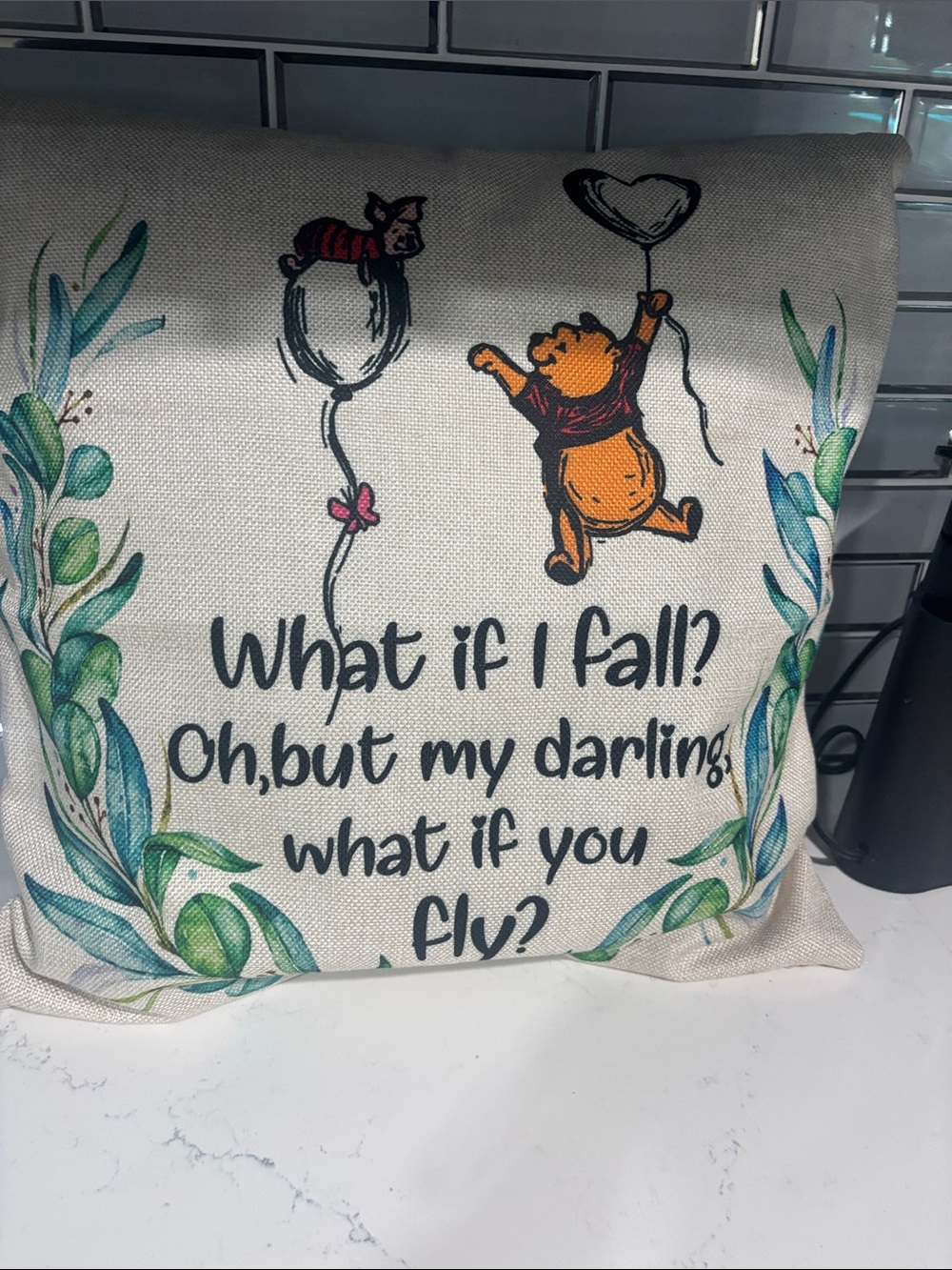 Inspirational Winnie-Themed Beige Decorative Pillow - What If You Fly